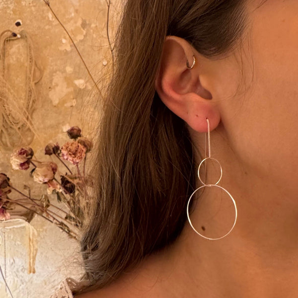 'Two rings' chain stick earrings | 925 silver