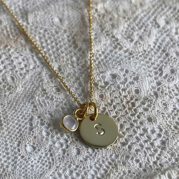 Moonstone | 'Initial coin' necklace | gold plated