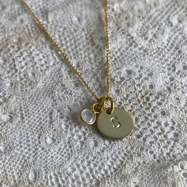 Moonstone | 'Initial coin' necklace | gold plated