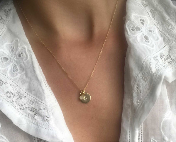 Moonstone | 'Initial coin' necklace | gold plated