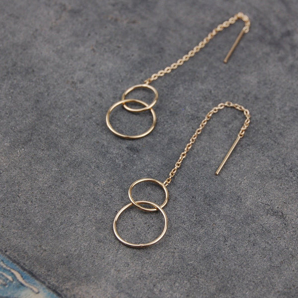'Two small rings' chain stick earrings | gold-plated