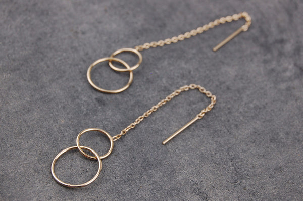 'Two small rings' chain stick earrings | gold-plated