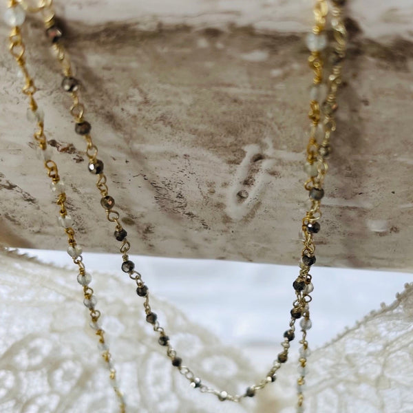 pyrite rosary chain | gold plated