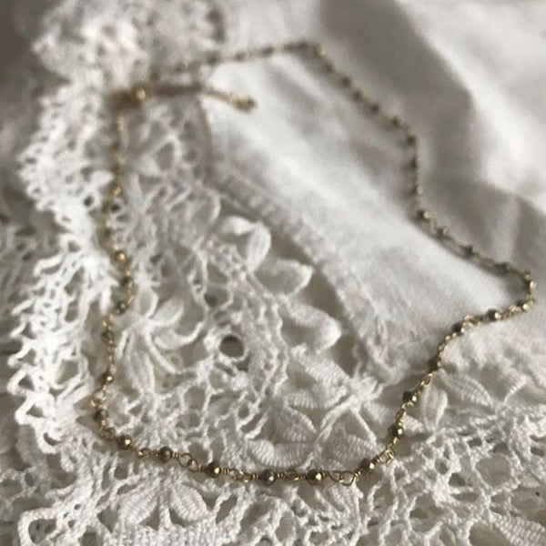 pyrite rosary chain | gold plated