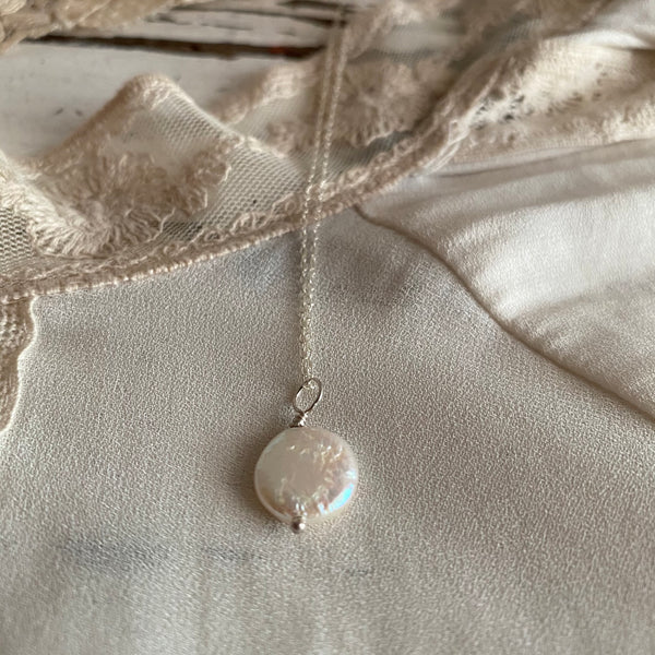 'Coin' pearl necklace | 925 Silver