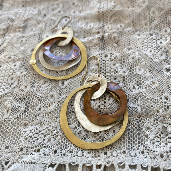 'Mora' earrings | oxidized copper , bronce & silver patina